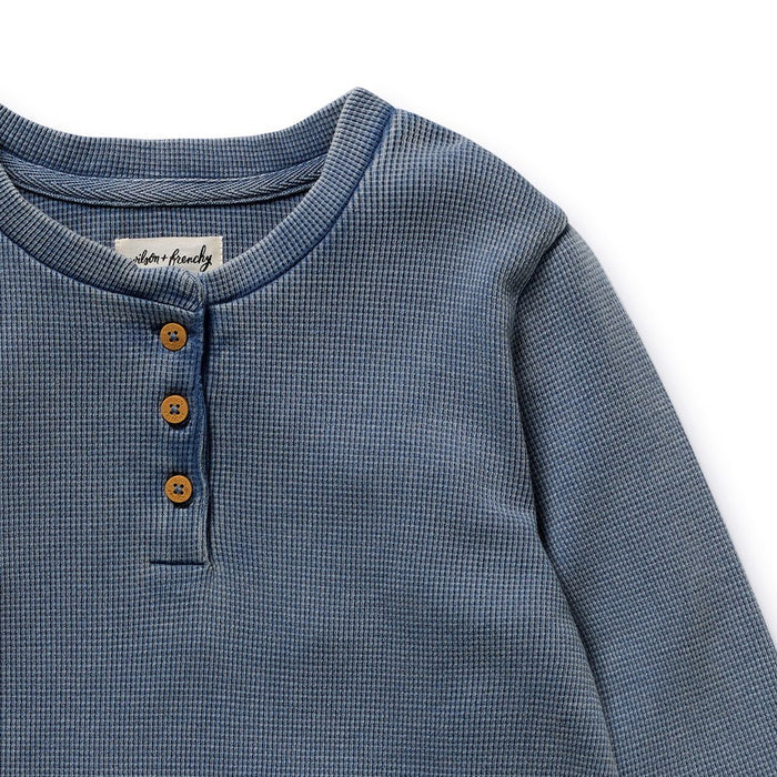 Twilight Blue Organic Waffle Henley Pyjamas