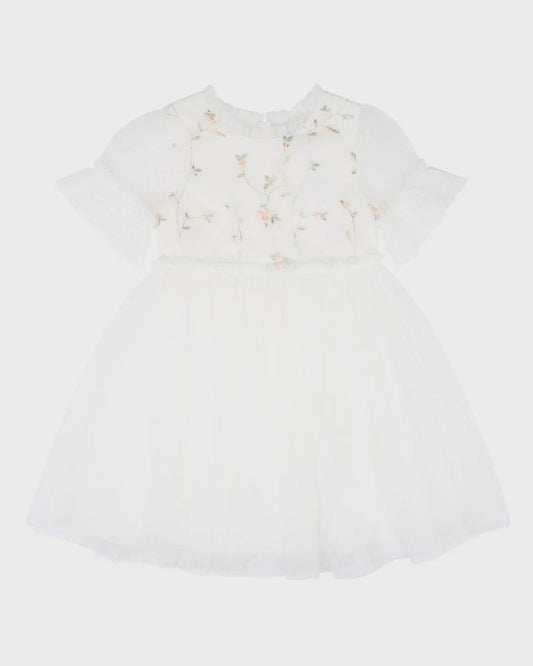 TULLE EMB FLORAL SS DRESS 3-7 YRS
