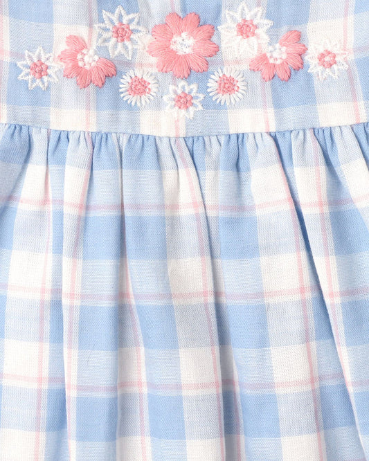 BONNIE CHECK  ORGANIC EMBROIDERED DRESS 3-7 YRS