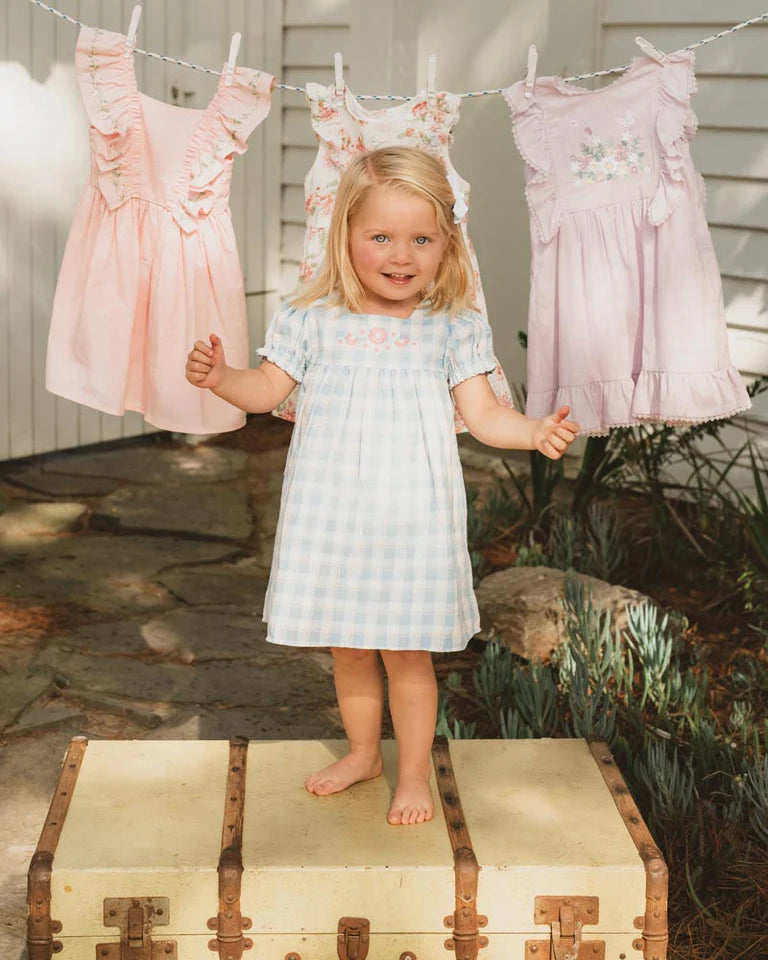 BONNIE CHECK  ORGANIC EMBROIDERED DRESS 3-7 YRS