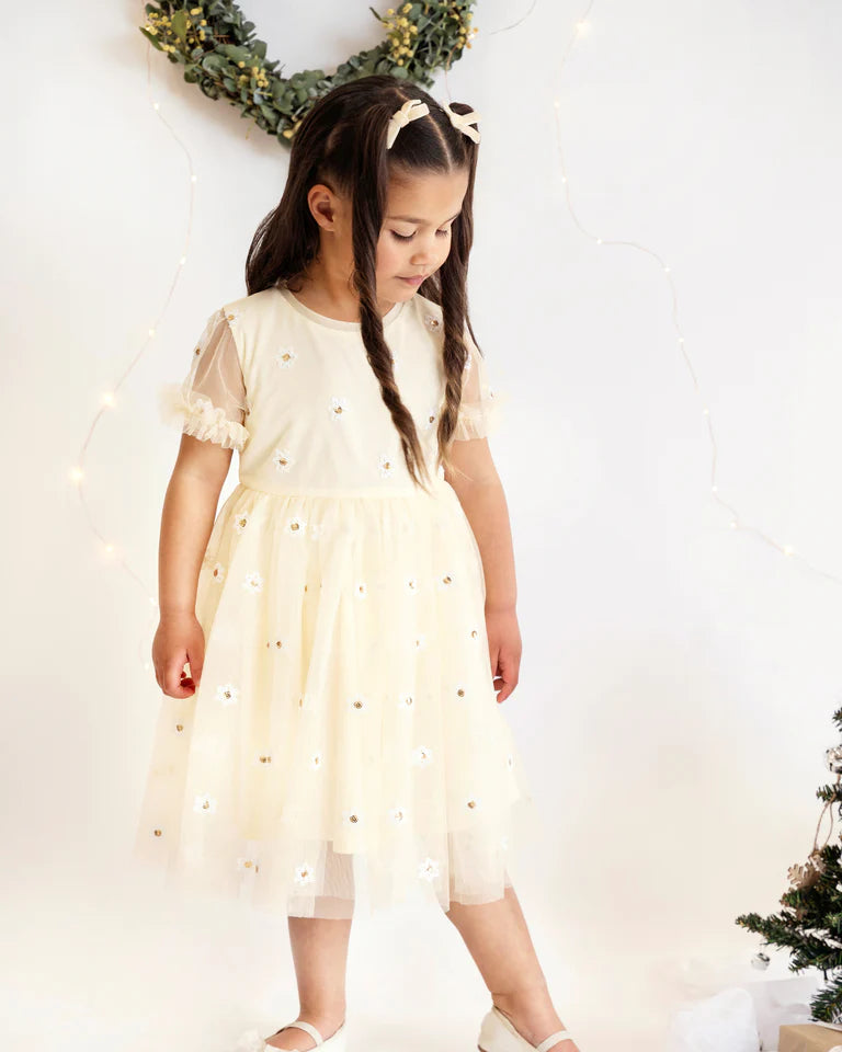 FESTIVE YELLOW SEQUIN DAISY DRESS 3-7YRS