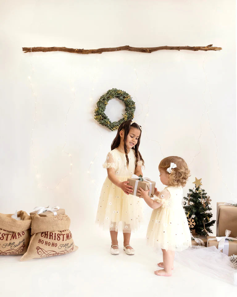 FESTIVE YELLOW SEQUIN DAISY DRESS 3-7YRS