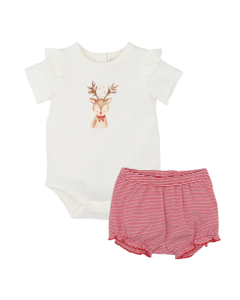 FESTIVE REINDEER BODYSUIT & SHORTS SET