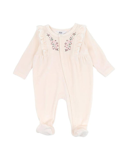 FLOSSY EMBROIDERED VELOUR LS ROMPER