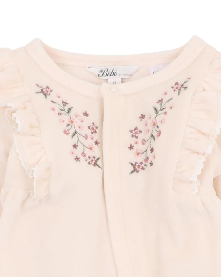 FLOSSY EMBROIDERED VELOUR LS ROMPER