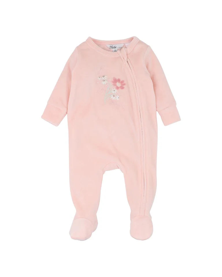 FERN VELOUR EMBROIDERED ZIP ONESIE