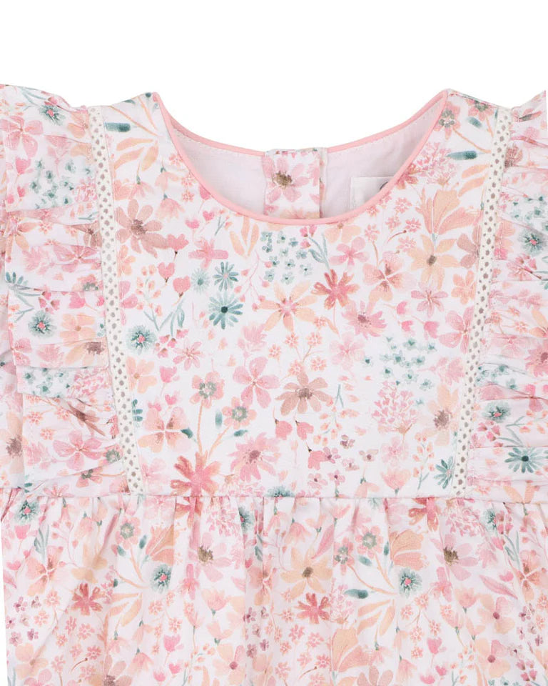 FERN FLORAL ORGANIC OVERLAY DRESS