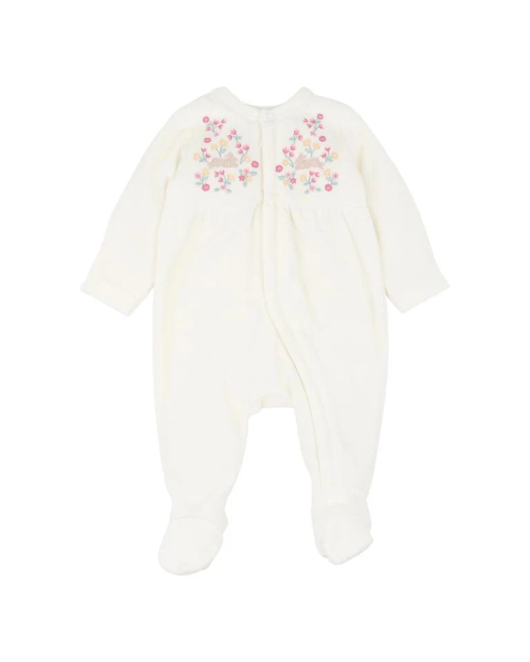 WINNIE EMB. VELOUR ZIP ONESIE