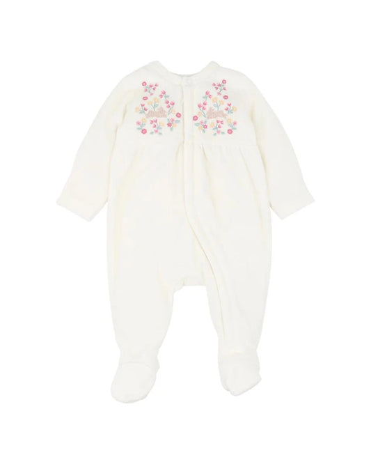 WINNIE EMB. VELOUR ZIP ONESIE
