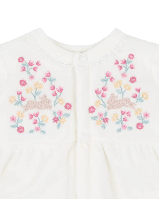 WINNIE EMB. VELOUR ZIP ONESIE