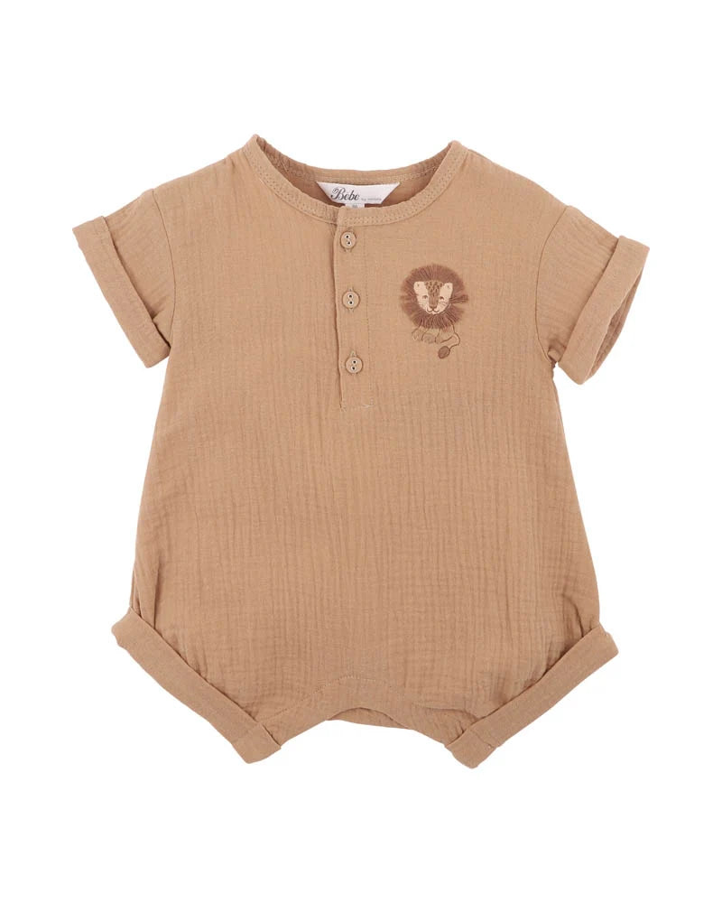 SWAY TEXTURED EMBROIDERED LION ROMPER