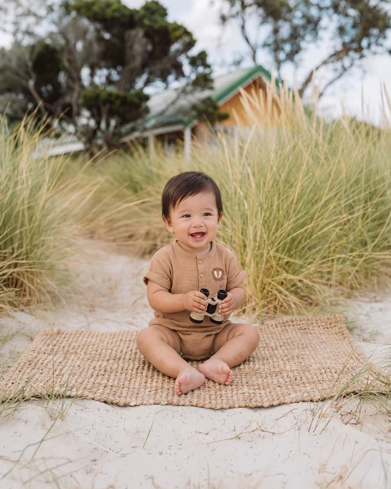 SWAY TEXTURED EMBROIDERED LION ROMPER