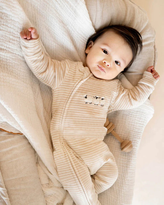 HUNTER STRIPE VELOUR ZIP ONESIE