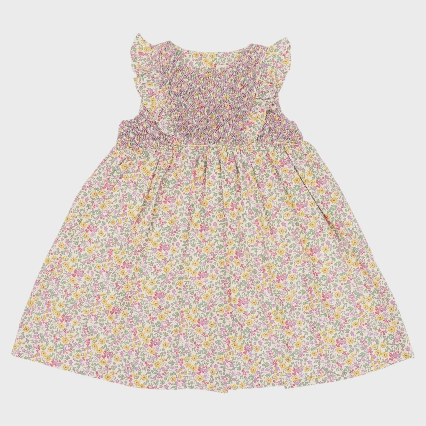 Frill Smocked Dress Yellow Floral