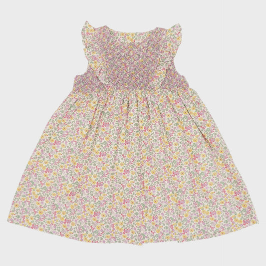 Frill Smocked Dress Yellow Floral