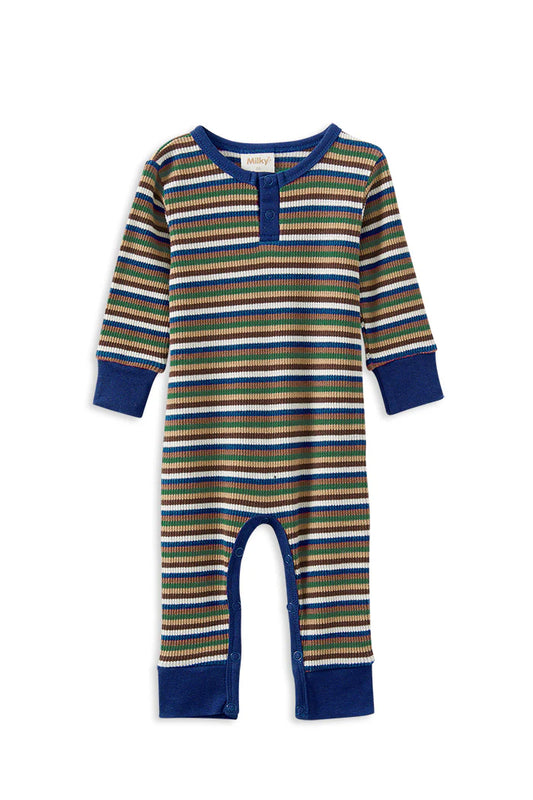 Boys Waffle Stripe Henley Romper