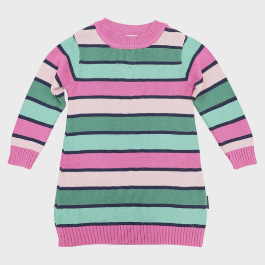 A-line Striped Knit Dress Green