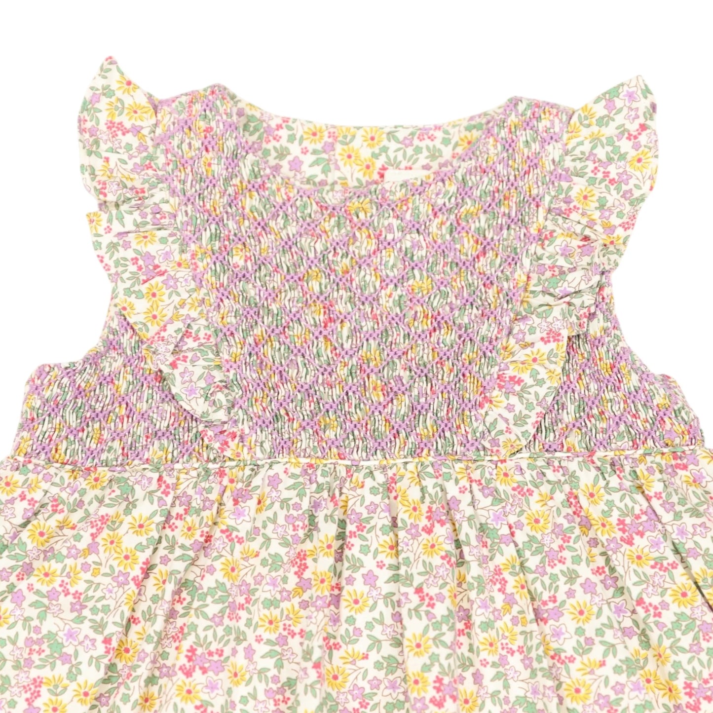 Frill Smocked Dress Yellow Floral