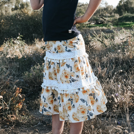 Girls Maggie Skirt - Lemon Floral