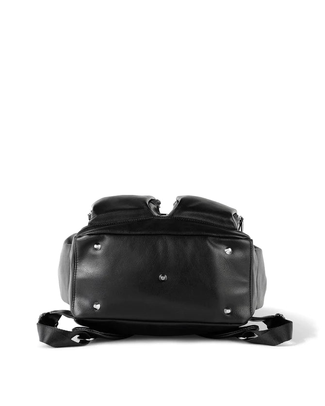 Faux Leather Nappy Backpack - Black