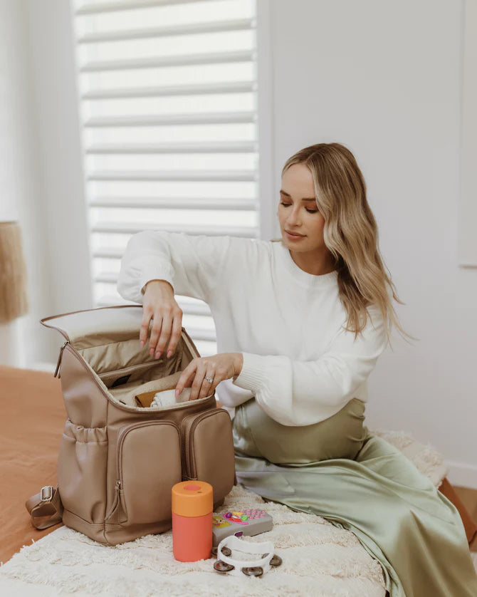 Dimple Faux Leather Nappy Backpack - Oat