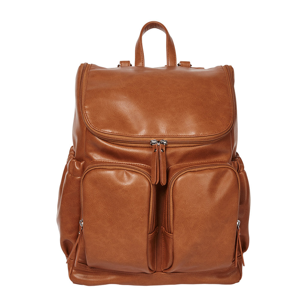Faux Leather Nappy Backpack - Tan