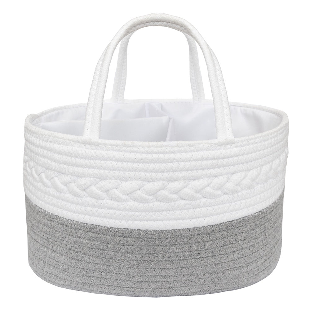 100% Cotton Rope Nappy Caddy - Grey/White
