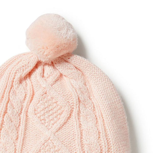 BIRDY FLORAL Knitted Mini Cable Hat Blush