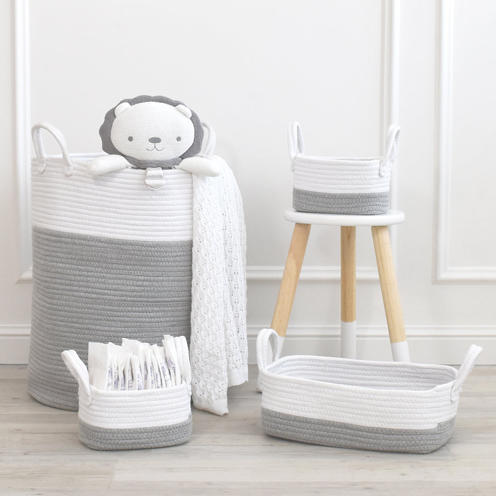100% Cotton Rope Nappy Caddy - Grey/White